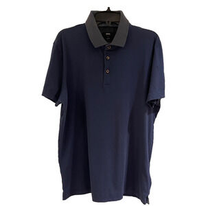 Hugo Boss 100% Cotton Men's Polo Shirt Navy w/Gray Collar L A+